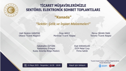 TİCARET MÜŞAVİRLERİMİZLE SEKTÖREL ELEKTRONİK SOHBET TOPLANTILARI - KANADA - 15.05.2025
