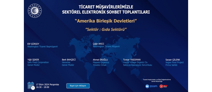 TİCARET MÜŞAVİRLERİMİZLE SEKTÖREL ELEKTRONİK SOHBET TOPLANTILARI - AMERİKA BİRLEŞİK DEVLETLERİ - 17.10.2024